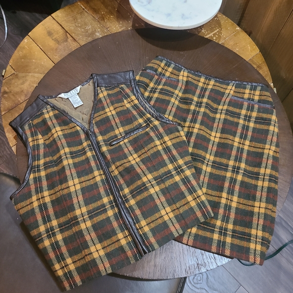 Petite Sophisticate Dresses & Skirts - Petite Sophisticate Yellow & Green Plaid Two-Piece Set with Brown Trim